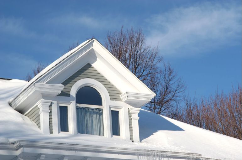Snow Covered Roof In The Winter